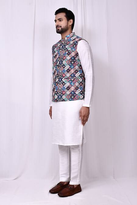 Buy_Arihant Rai Sinha_Multi Color Silk Embroidery Multicolored Threadwork Bundi Jacket _Online_at_Aza_Fashions