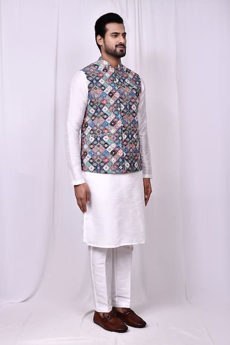 Shop_Arihant Rai Sinha_Multi Color Silk Embroidery Multicolored Threadwork Bundi Jacket _Online_at_Aza_Fashions