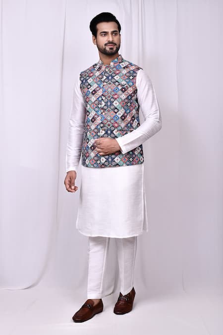 Arihant Rai Sinha_Multi Color Silk Embroidery Multicolored Threadwork Bundi Jacket _at_Aza_Fashions
