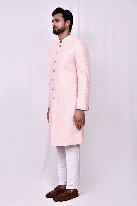 Arihant Rai Sinha_Pink Silk Embroidery Bloom Jaal Thread Work Sherwani With Pant Pyjama _at_Aza_Fashions