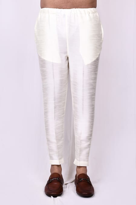 Arihant Rai Sinha_Cream Silk Embroidery Blossom Band Collar Kurta With Pant Pyjama _Online_at_Aza_Fashions