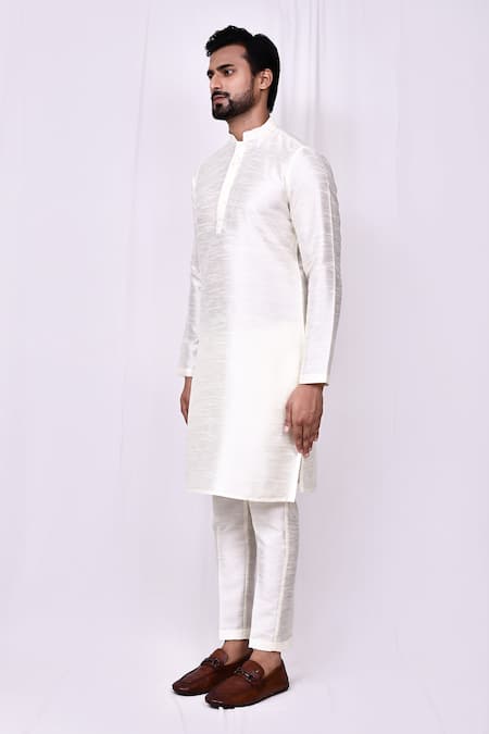Arihant Rai Sinha_Cream Silk Embroidery Blossom Band Collar Kurta With Pant Pyjama _at_Aza_Fashions