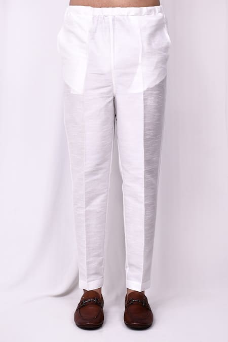 Arihant Rai Sinha_White Silk Embroidery Floral Band Collar Kurta With Pant Pyjama _Online_at_Aza_Fashions