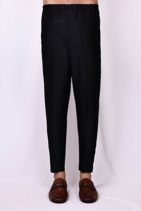 Arihant Rai Sinha_Black Silk, Polyester Embroidery Flora Band Collar Kurta With Pant Pyjama _Online_at_Aza_Fashions