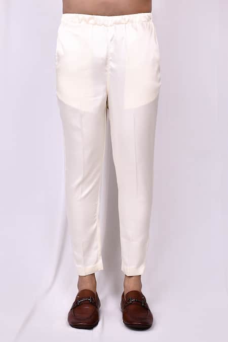 Arihant Rai Sinha_Cream Satin, Silk Embroidery Front Zip Detail Kurta With Pant Pyjama_Online_at_Aza_Fashions