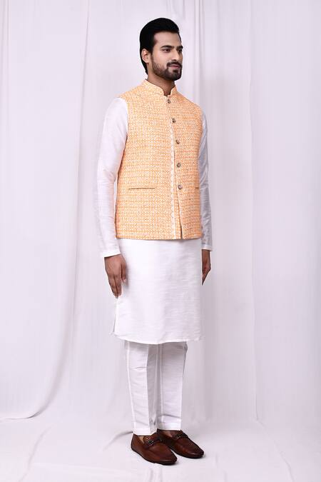 Arihant Rai Sinha_Orange Cotton Embroidery Geometric Thread Bundi _at_Aza_Fashions