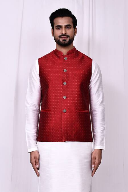 Buy Arihant Rai Sinha Red Silk Embroidery Threadwork Bundi Online at Aza Fashions Buy_Arihant Rai Sinha_Red Silk Embroidery Threadwork Bundi _Online_at_Aza_Fashions
