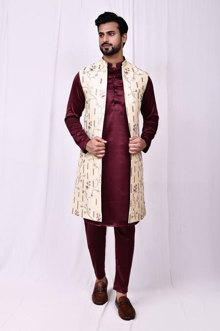 Buy_Arihant Rai Sinha_Cream Silk Embroidery, Mirrors Thread Long Jacket 