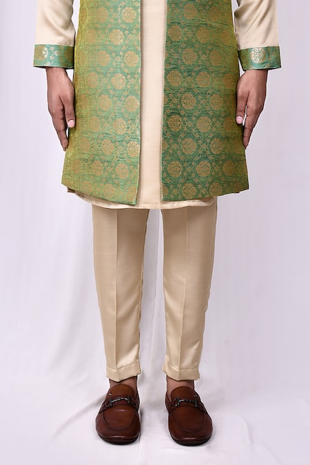 Buy Arihant Rai Sinha Green Silk Embroidery Floral Vine Print Long Jacket Online at Aza Fashions Buy_Arihant Rai Sinha_Green Silk Embroidery Floral Vine Print Long Jacket _Online_at_Aza_Fashions