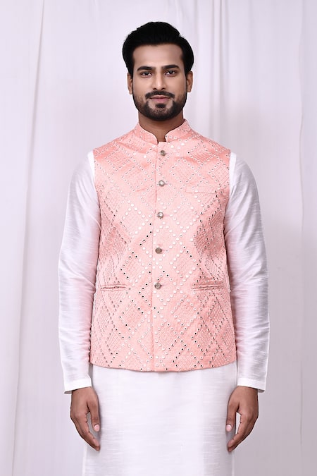 Arihant Rai Sinha White Silk Embroidery, Mirrors Bundi Kurta Set at Aza Fashions Arihant Rai Sinha_White Silk Embroidery, Mirrors Bundi Kurta Set _at_Aza_Fashions