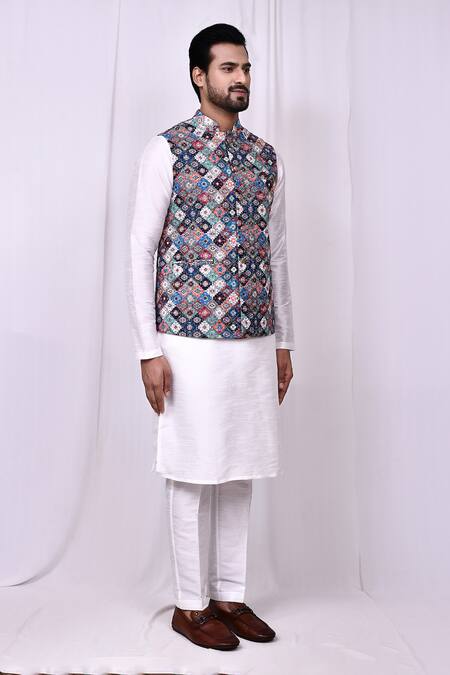 Buy_Arihant Rai Sinha_Multi Color Cotton, Silk Geometric Mosaic Printed Bundi Kurta Set 
