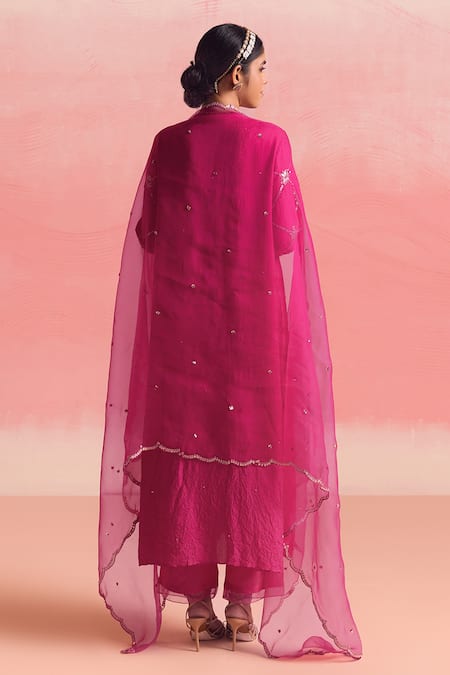 Shop One Not Two Pink Silk, Cotton Sequins, Criss Cross Pattern Embroidered Kurta And Pant Set at Aza Fashions Shop_One Not Two_Pink Silk, Cotton Sequins, Criss Cross Pattern Embroidered Kurta And Pant Set _at_Aza_Fashions