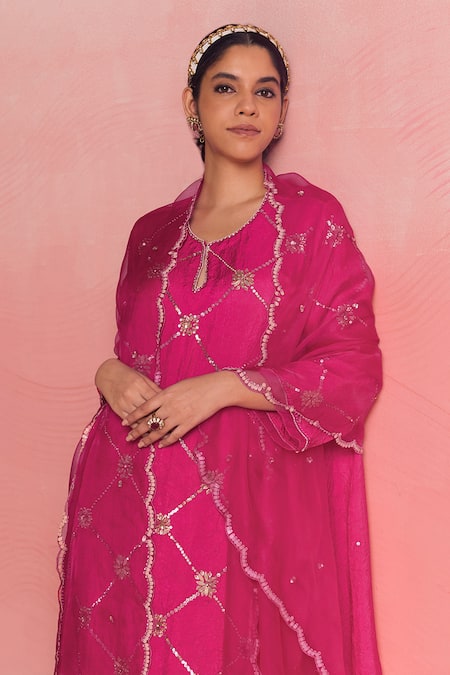 Buy One Not Two Pink Silk, Cotton Sequins, Criss Cross Pattern Embroidered Kurta And Pant Set Online at Aza Fashions Buy_One Not Two_Pink Silk, Cotton Sequins, Criss Cross Pattern Embroidered Kurta And Pant Set _Online_at_Aza_Fashions