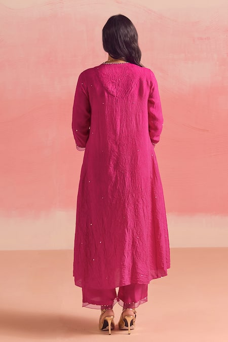Shop One Not Two Pink Silk, Cotton Sequins, Beads, Embroidery Floral Flared Kurta And Pant Set at Aza Fashions Shop_One Not Two_Pink Silk, Cotton Sequins, Beads, Embroidery Floral Flared Kurta And Pant Set _at_Aza_Fashions