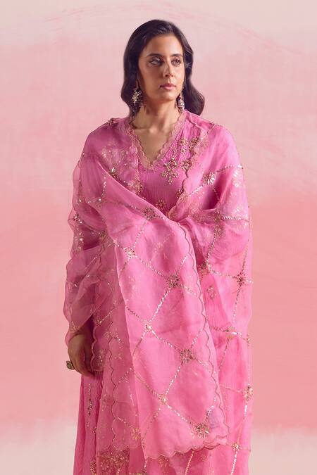 Buy One Not Two Pink Silk, Cotton Sequins, Crystals, Beads, Asymmetric Kurta And Pant Set Online at Aza Fashions Buy_One Not Two_Pink Silk, Cotton Sequins, Crystals, Beads, Asymmetric Kurta And Pant Set _Online_at_Aza_Fashions