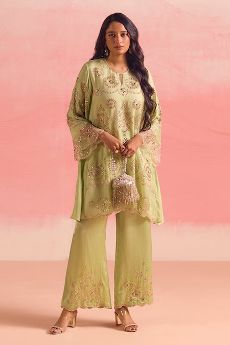 One Not Two Geometric Sequins Embroidered A-Line Kurta & Pant Set 