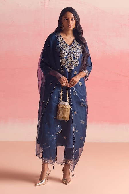 One Not Two Buti Embroidered Flared A-Line Kurta & Pant Set 