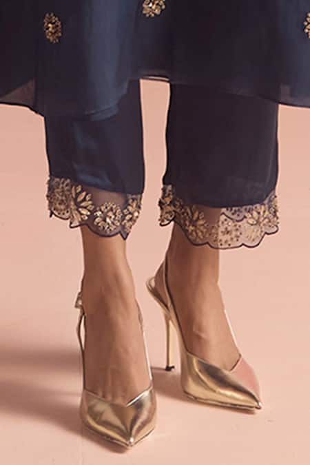 One Not Two Blue Silk, Organza, Cotton, Buti Embroidered Flared A-line Kurta And Pant Set Online at Aza Fashions One Not Two_Blue Silk, Organza, Cotton, Buti Embroidered Flared A-line Kurta And Pant Set _Online_at_Aza_Fashions