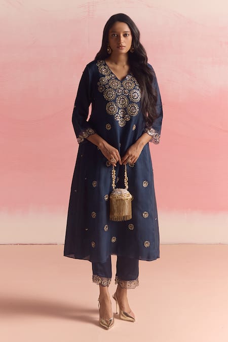 Buy One Not Two Blue Silk, Organza, Cotton, Buti Embroidered Flared A-line Kurta And Pant Set Online at Aza Fashions Buy_One Not Two_Blue Silk, Organza, Cotton, Buti Embroidered Flared A-line Kurta And Pant Set _Online_at_Aza_Fashions