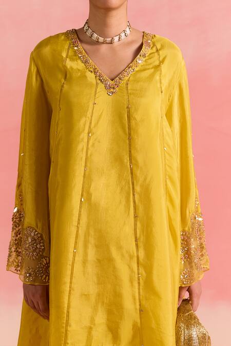Buy One Not Two Yellow Silk, Cotton, Satin Sequins, Crystals, Mango Panelled Kurta And Pant Set Online at Aza Fashions Buy_One Not Two_Yellow Silk, Cotton, Satin Sequins, Crystals, Mango Panelled Kurta And Pant Set _Online_at_Aza_Fashions