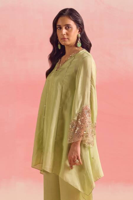 Buy One Not Two Green Silk, Cotton, Satin Sequins, Embroidered Panelled Kurta And Pant Set Online at Aza Fashions Buy_One Not Two_Green Silk, Cotton, Satin Sequins, Embroidered Panelled Kurta And Pant Set _Online_at_Aza_Fashions