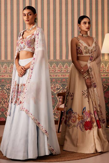 Shop_Pankti Chheda_Blue Silk, Organza Embroidery, Sequins, Gota Patti, Ambrosia Wave Lehenga Set _Online_at_Aza_Fashions