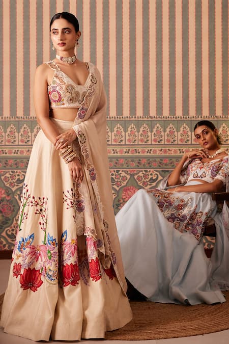 Pankti Chheda_Blue Silk, Organza Embroidery, Sequins, Gota Patti, Ambrosia Wave Lehenga Set _at_Aza_Fashions