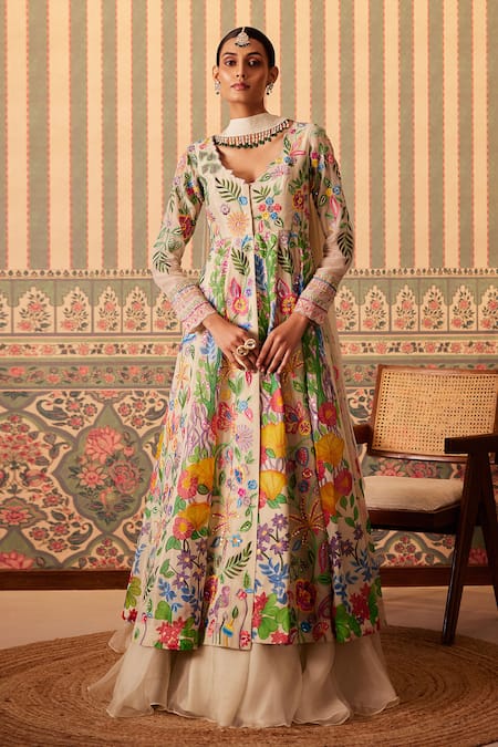 Pankti Chheda Natural Bloom Hand Painted Jacket & Lehenga Set 