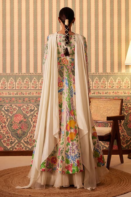 Pankti Chheda Natural Bloom Hand Painted Jacket & Lehenga Set 