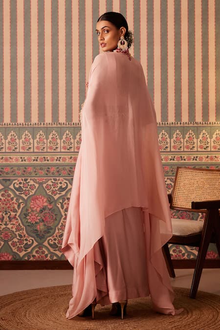 Pankti Chheda Phool Mahal Applique Embroidered Cape & Draped Skirt Set 