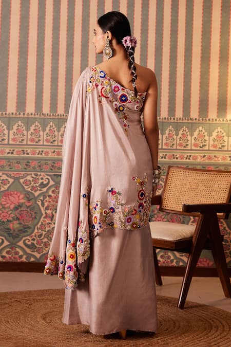 Pankti Chheda Gullista Embroidered One Shoulder Cape With Draped Skirt 