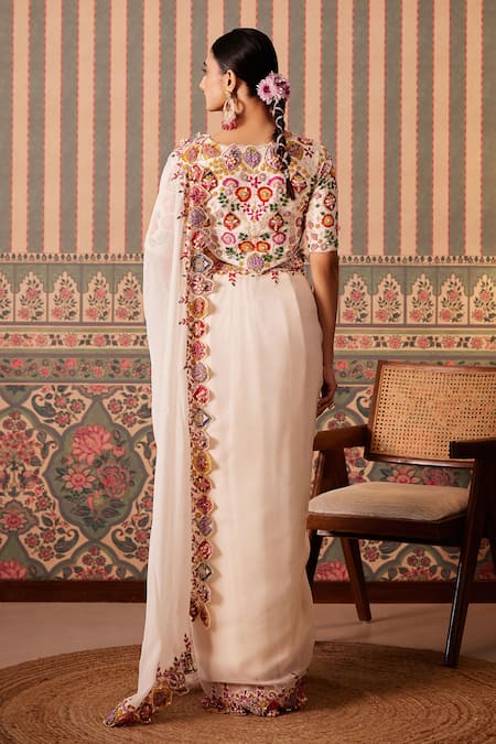 Pankti Chheda Gulshan Embroidered Cutwork Border Saree With Blouse 