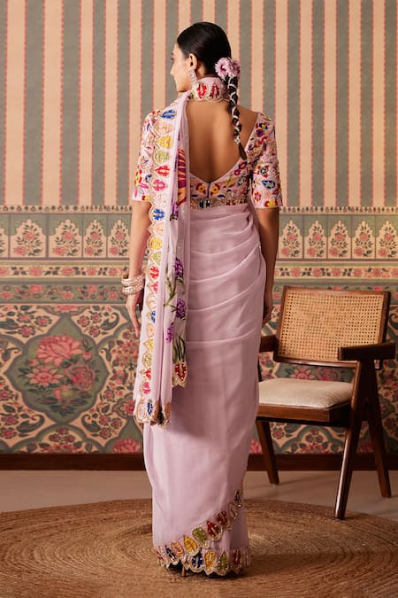 Pankti Chheda Phool Bahar Cutwork Border Embroidered Saree With Blouse 