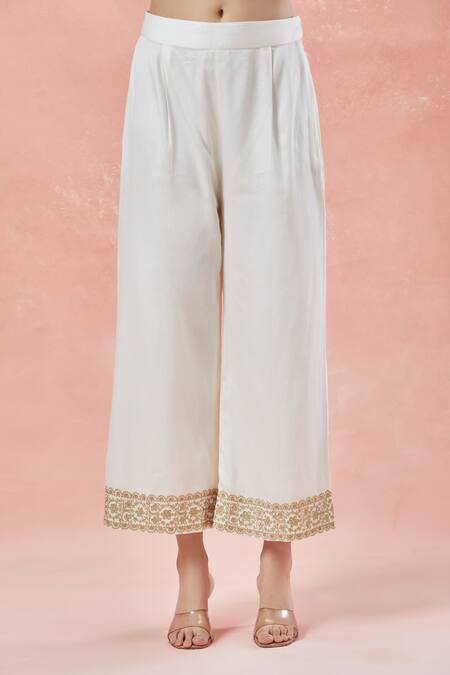 Rar Studio_Ivory Chanderi Handloom Embroidery Aari V Neck Ornate Bloom Kaftan Set _Online_at_Aza_Fashions