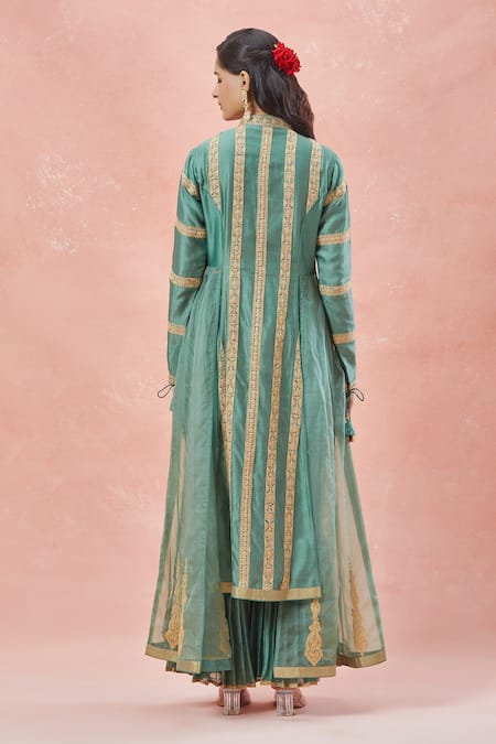 Rar Studio Striped Bloom Vine Aari Embroidered Anarkali Set 