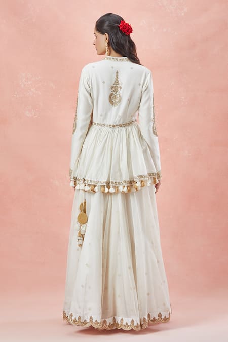 Rar Studio Ornate Bloom Aari Embroidered Peplum Kurti Gharara Set 