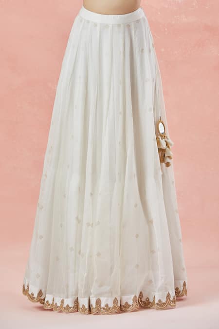 Rar Studio_Ivory Chanderi, Silk, Cotton Ornate Bloom Aari Peplum Kurti Gharara Set _Online_at_Aza_Fashions