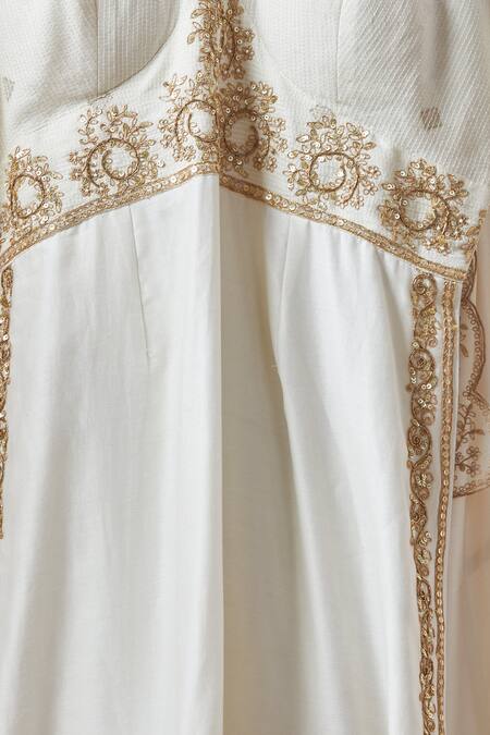 Shop_Rar Studio_Ivory Chanderi, Silk, Cotton Tassels, Embroidery Bahara Dori Kurta Sharara Set _Online_at_Aza_Fashions