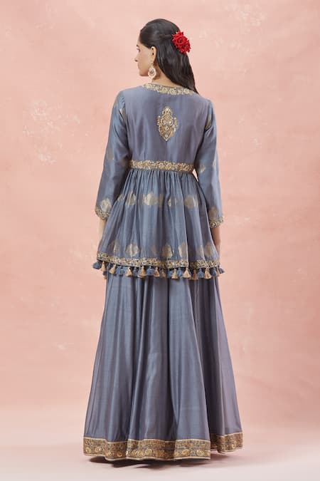 Rar Studio Paan Patta Dori Embroidered Peplum Kurti & Lehenga Set 