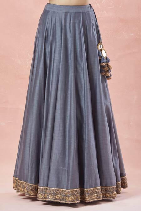 Shop Rar Studio Grey Chanderi, Silk, Cotton Paan Patta Dori Peplum Kurti And Lehenga Set Online at Aza Fashions Shop_Rar Studio_Grey Chanderi, Silk, Cotton Paan Patta Dori Peplum Kurti And Lehenga Set _Online_at_Aza_Fashions