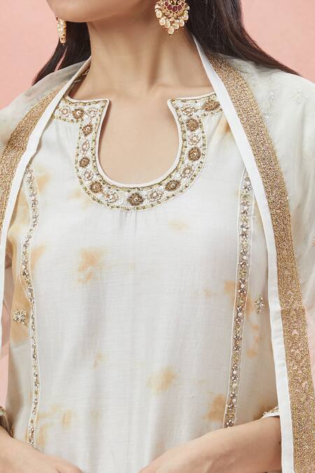 Rar Studio_Ivory Chanderi, Silk, Cotton Sequins, Fiore Tie Dye Kurta And Sharara Set _at_Aza_Fashions