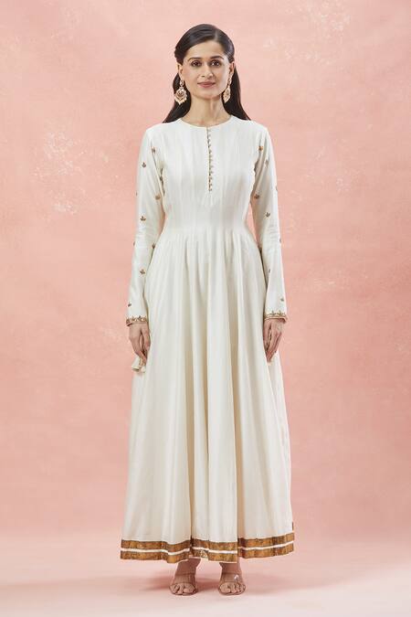 Rar Studio_Ivory , , Cotton, Tassels, Clover Bloom Anarkali Set _Online_at_Aza_Fashions
