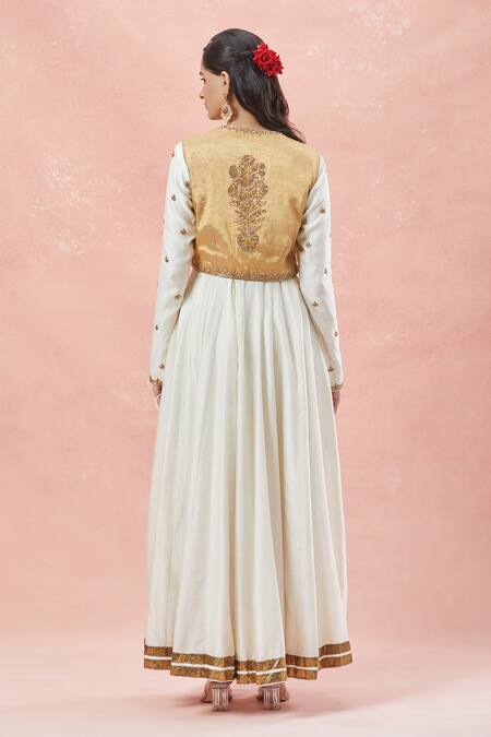 Shop_Rar Studio_Ivory , , Cotton, Tassels, Clover Bloom Anarkali Set _Online_at_Aza_Fashions