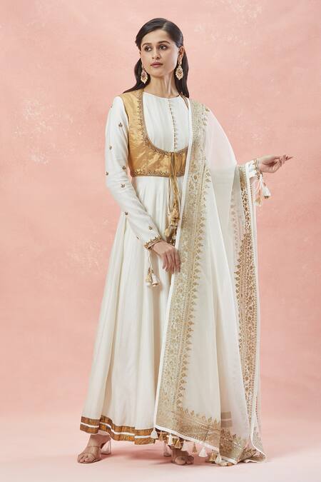 Rar Studio_Ivory , , Cotton, Tassels, Clover Bloom Anarkali Set _at_Aza_Fashions