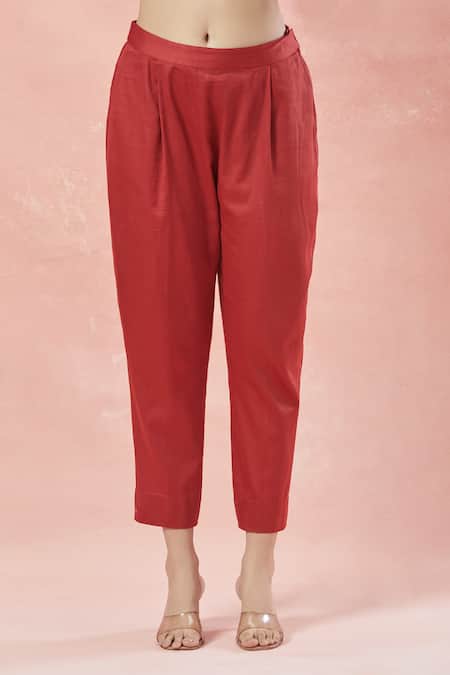 Rar Studio_Red , Silk, , Bloom Garden Aari Anarkali Set _Online_at_Aza_Fashions