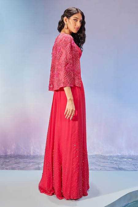 Mukta Sabharwal Floral Embroidered Jacket & Sharara Set 