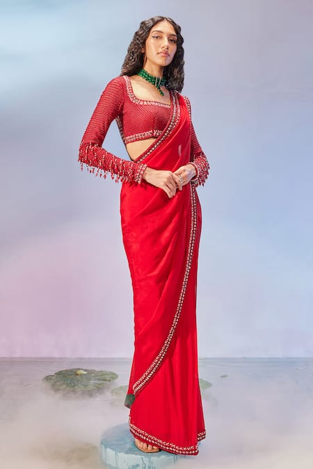 Mukta Sabharwal Pre-Draped Saree With Hand Beads Embroidered Blouse 