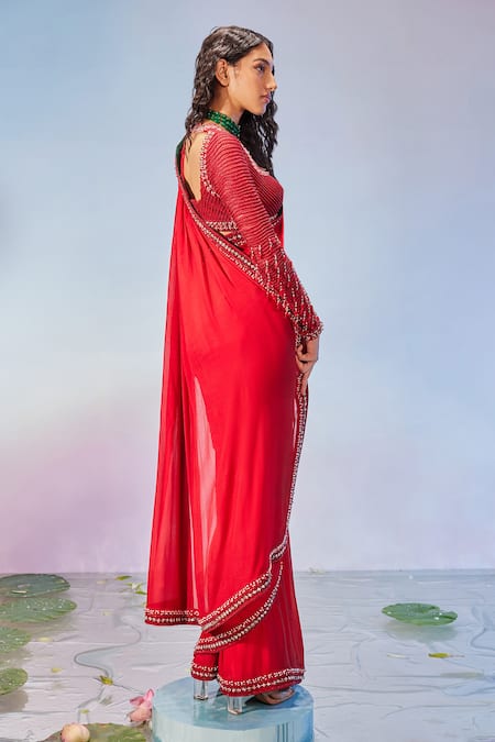 Mukta Sabharwal Pre-Draped Saree With Hand Beads Embroidered Blouse 