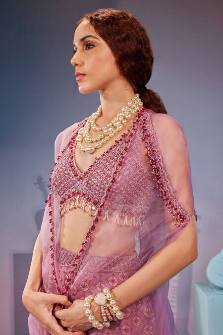 Mukta Sabharwal_Purple Georgette, Organza Beads, Sheer Hand Embroidered Cape And Sharara Set _Online_at_Aza_Fashions