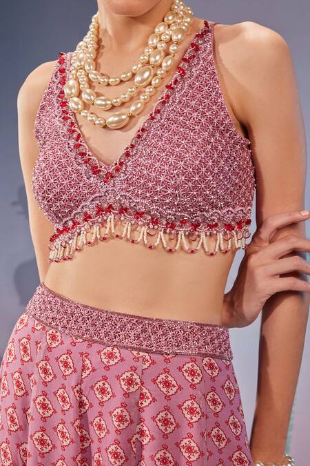 Shop_Mukta Sabharwal_Purple Georgette, Organza Beads, Sheer Hand Embroidered Cape And Sharara Set _Online_at_Aza_Fashions